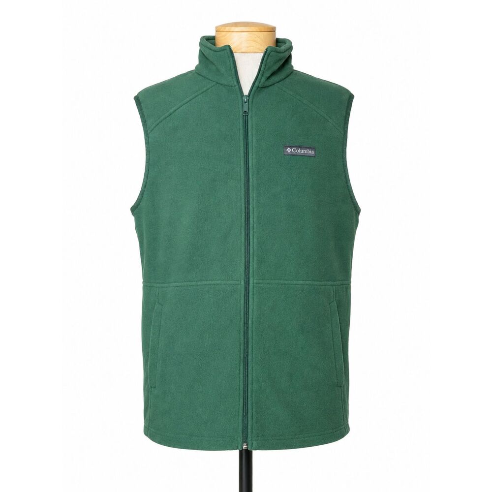 Columbia Steens Mountain Fleece Vest Mens Large L Green Full Zip Mock Neck EUC